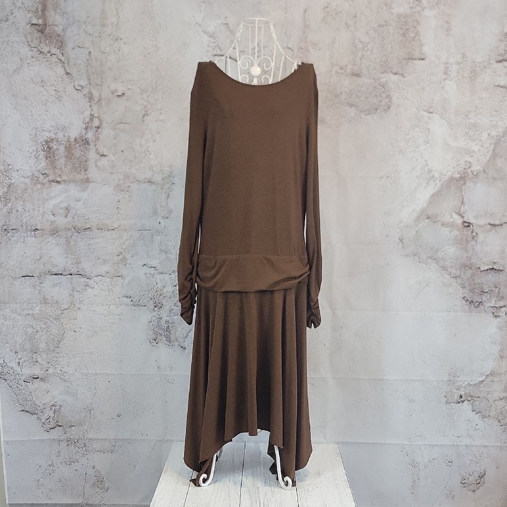Spiegel Vintage Midi Dress Drop Waist Handkerchief Hem - Brown Womens Size L